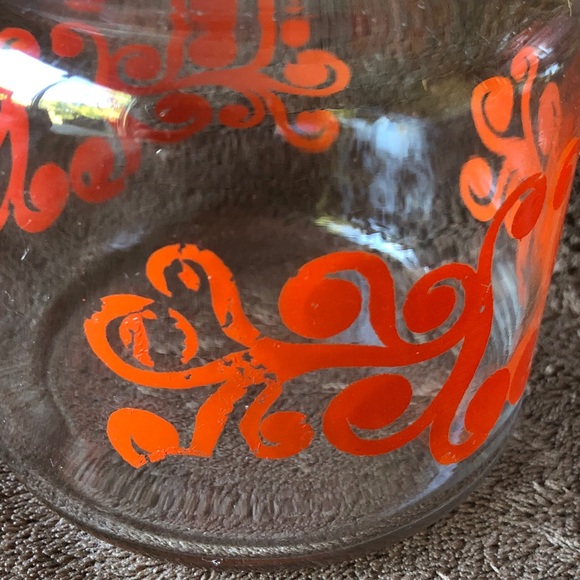 Vintage MoD Glass Jars with Orange Swirl Design set of 2 - Picture 5 of 9